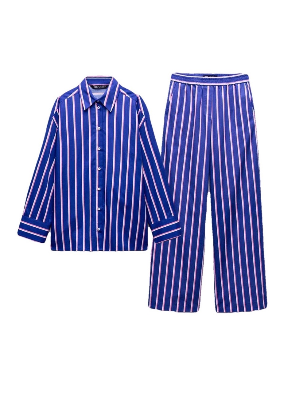 Zara Women's - 100% Cotton Blue & Pink Stripe Set